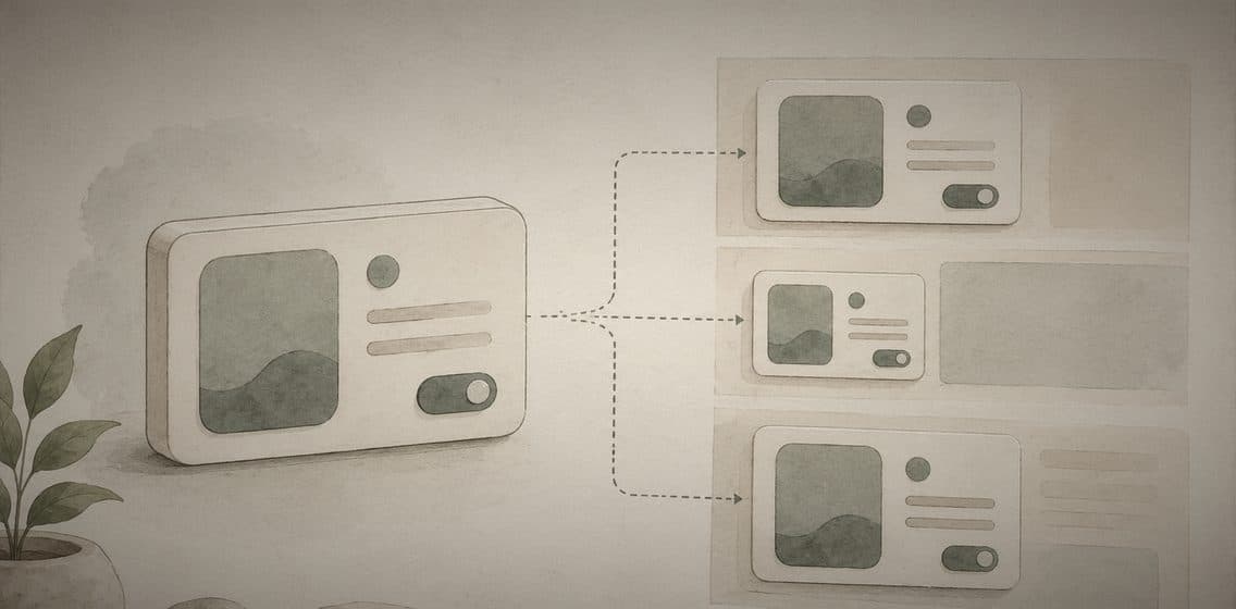 Inline editorial illustration evoking Component: a reusable piece of interface, with its own state.