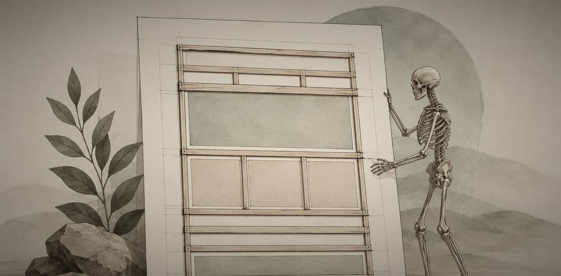 Inline editorial illustration evoking HTML: the semantic skeleton of every web page.