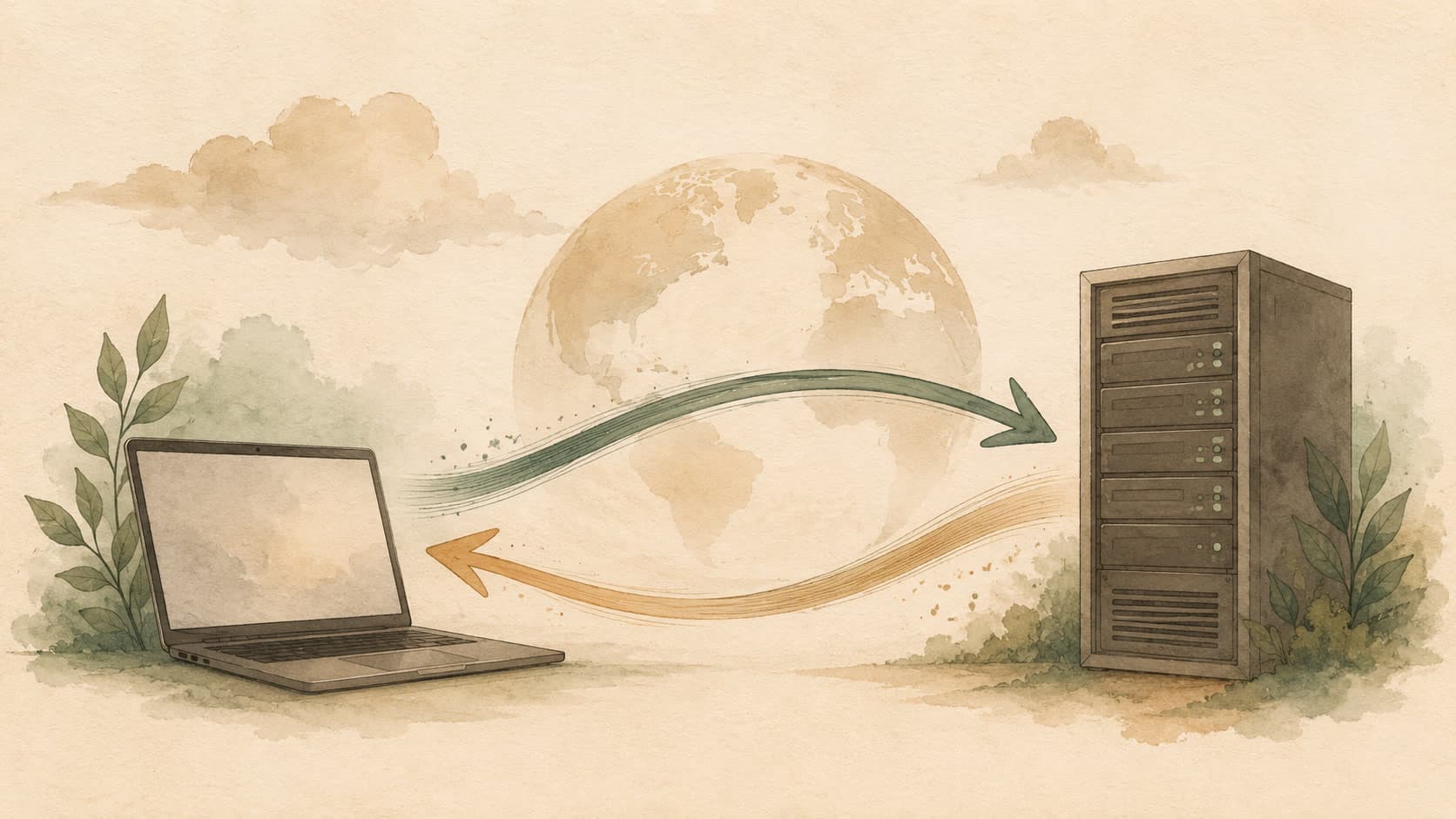 Editorial illustration representing HTTP: The request-response protocol of the web.