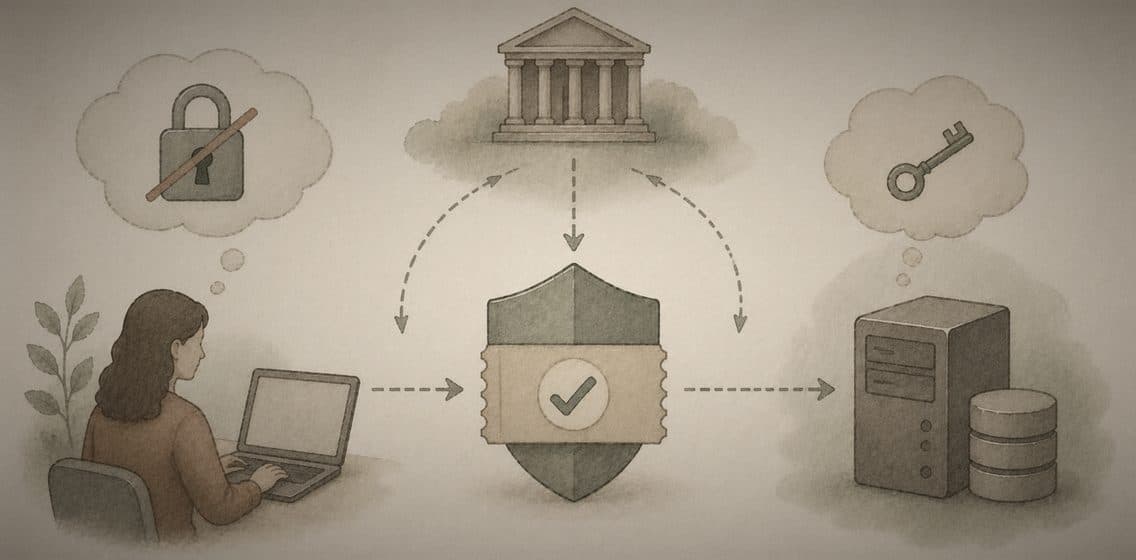 Inline editorial illustration evoking Authentication: proving who you are.