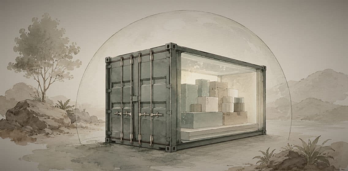 Inline editorial illustration evoking Container: an isolated, portable unit of running software.