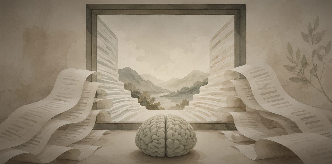 Inline editorial illustration evoking Context Window: the amount of text a model can hold at once.