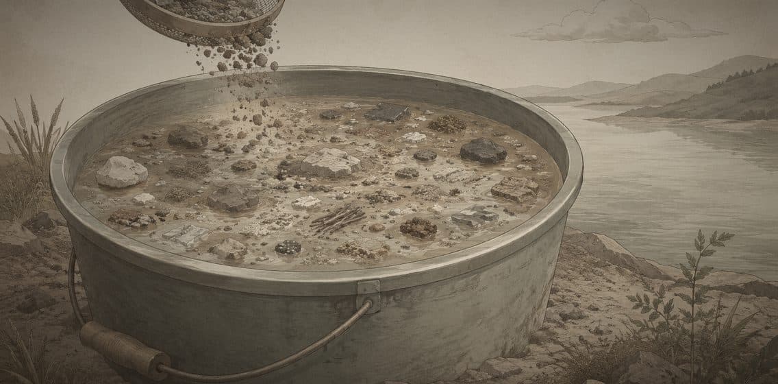 Inline editorial illustration evoking Data Lake: a vast bucket of raw, schema-on-read storage.