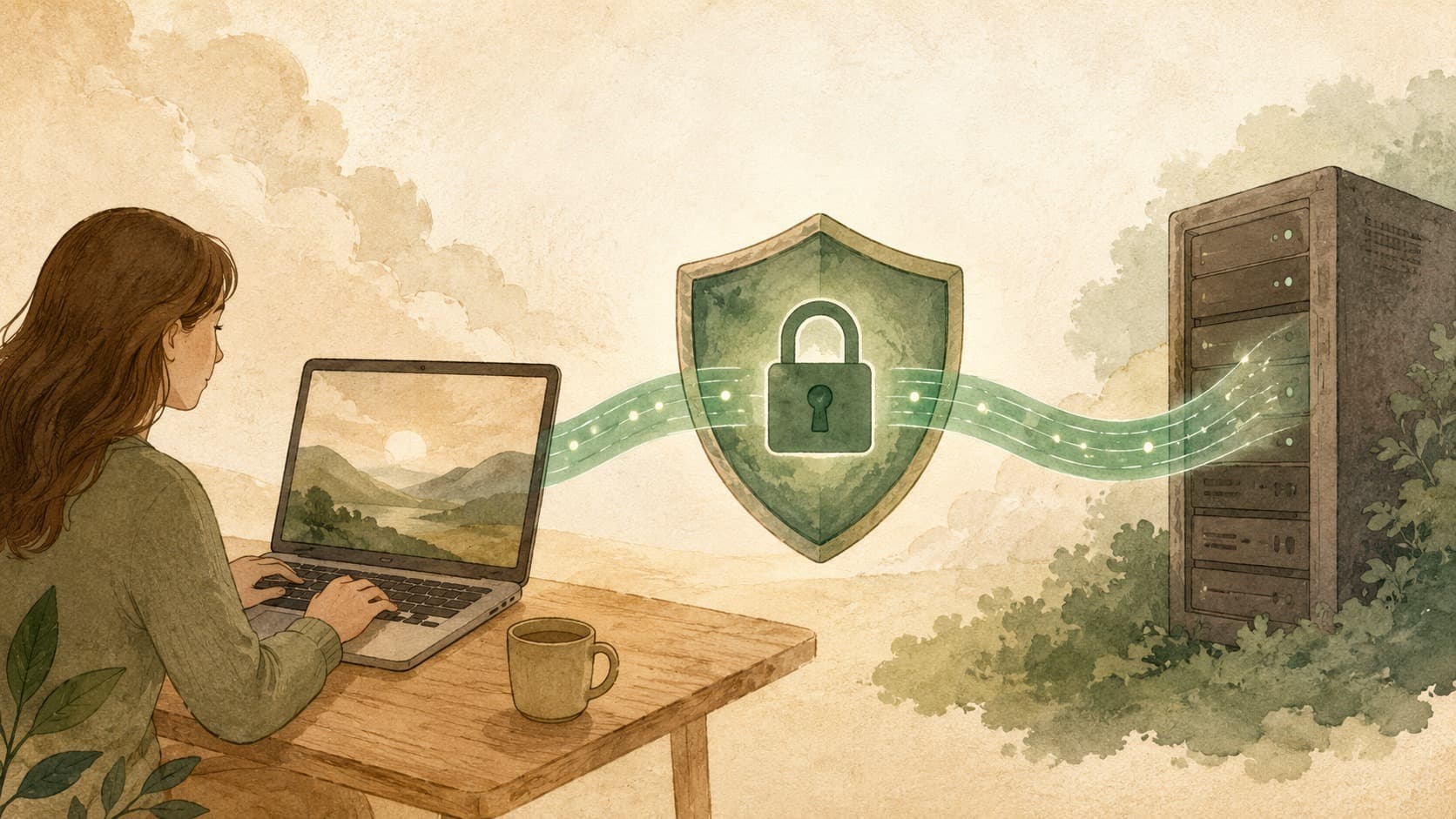 Inline editorial illustration evoking HTTPS: http over tls — the encrypted web.