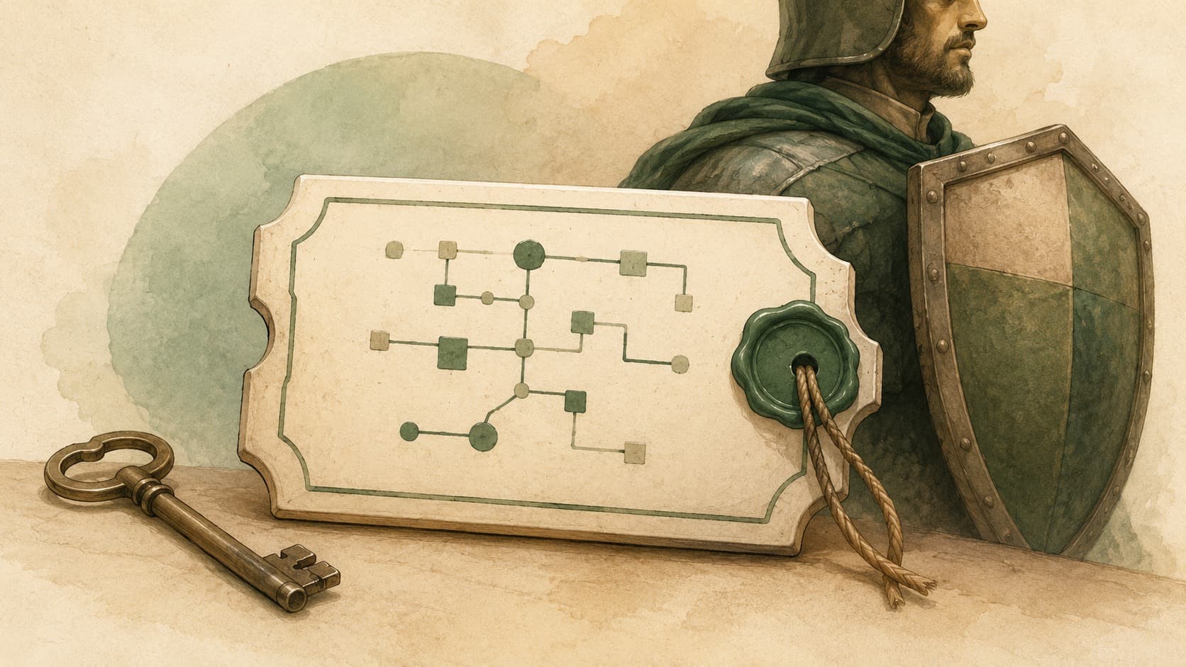 Inline editorial illustration evoking JWT: a signed token that carries claims as json.