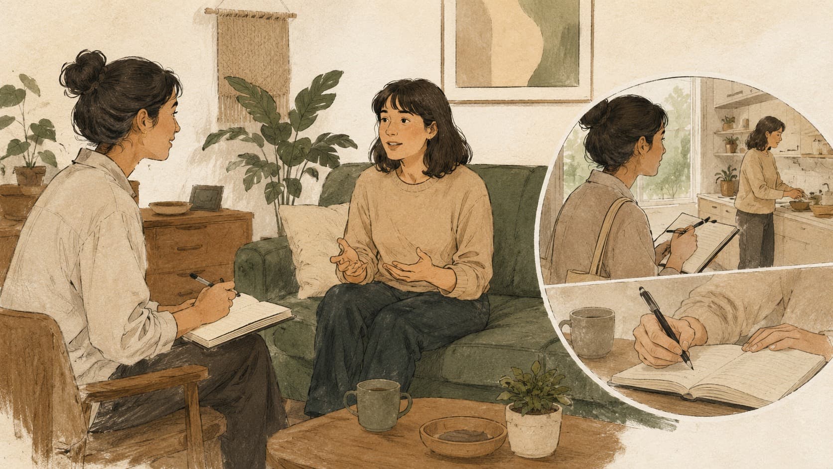 Inline editorial illustration evoking User Research: talking to and observing the people you build for.