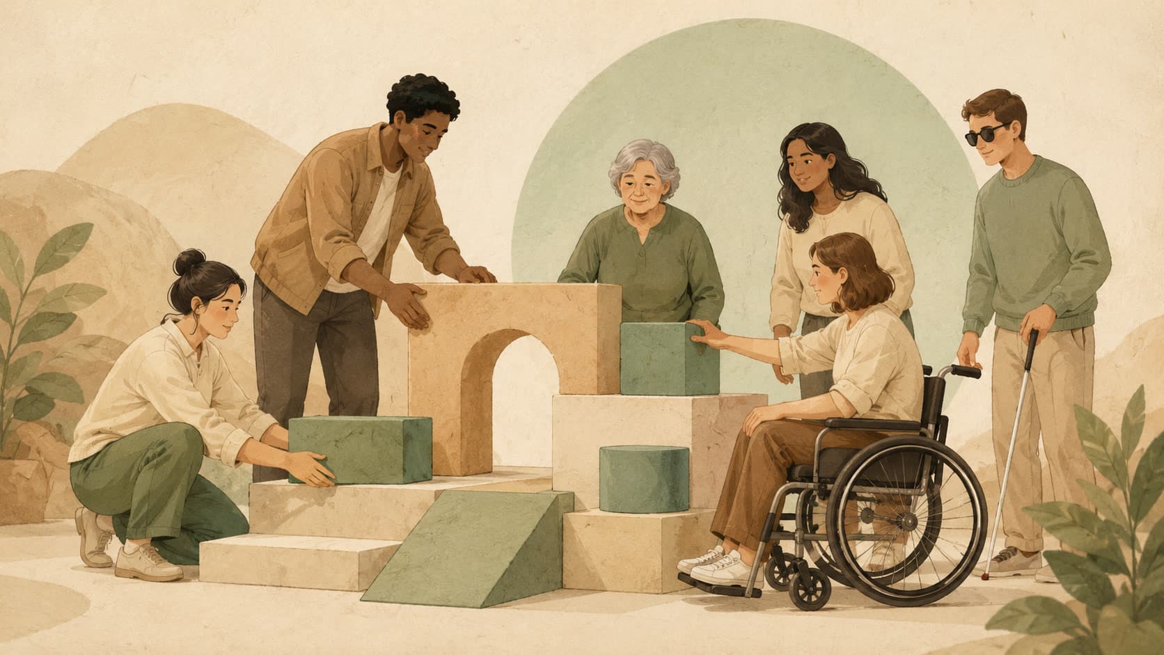 Editorial illustration representing Accessibility: Designing so more people can actually use it.