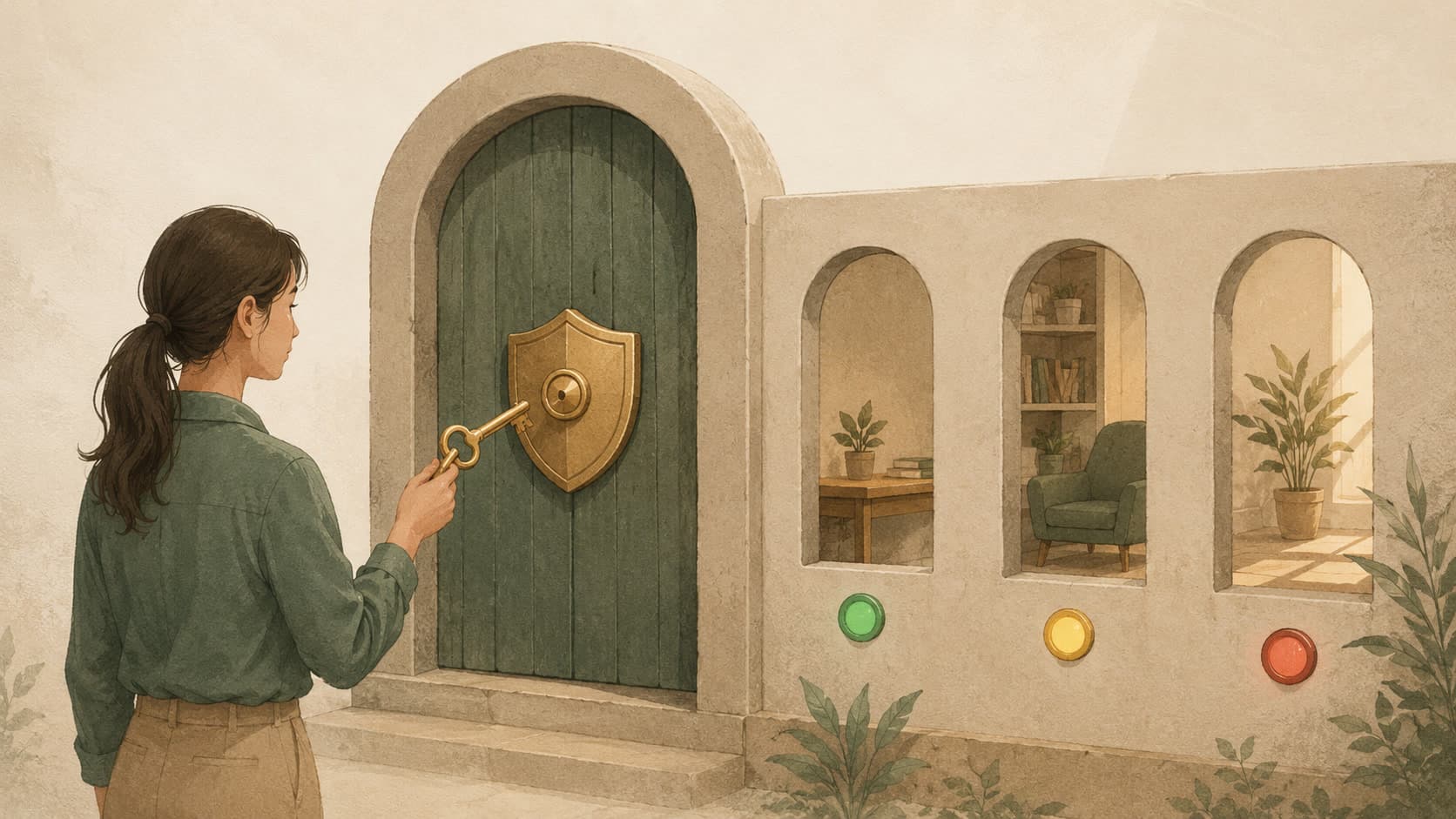 Editorial illustration representing Authorization: Deciding what an authenticated user may do.