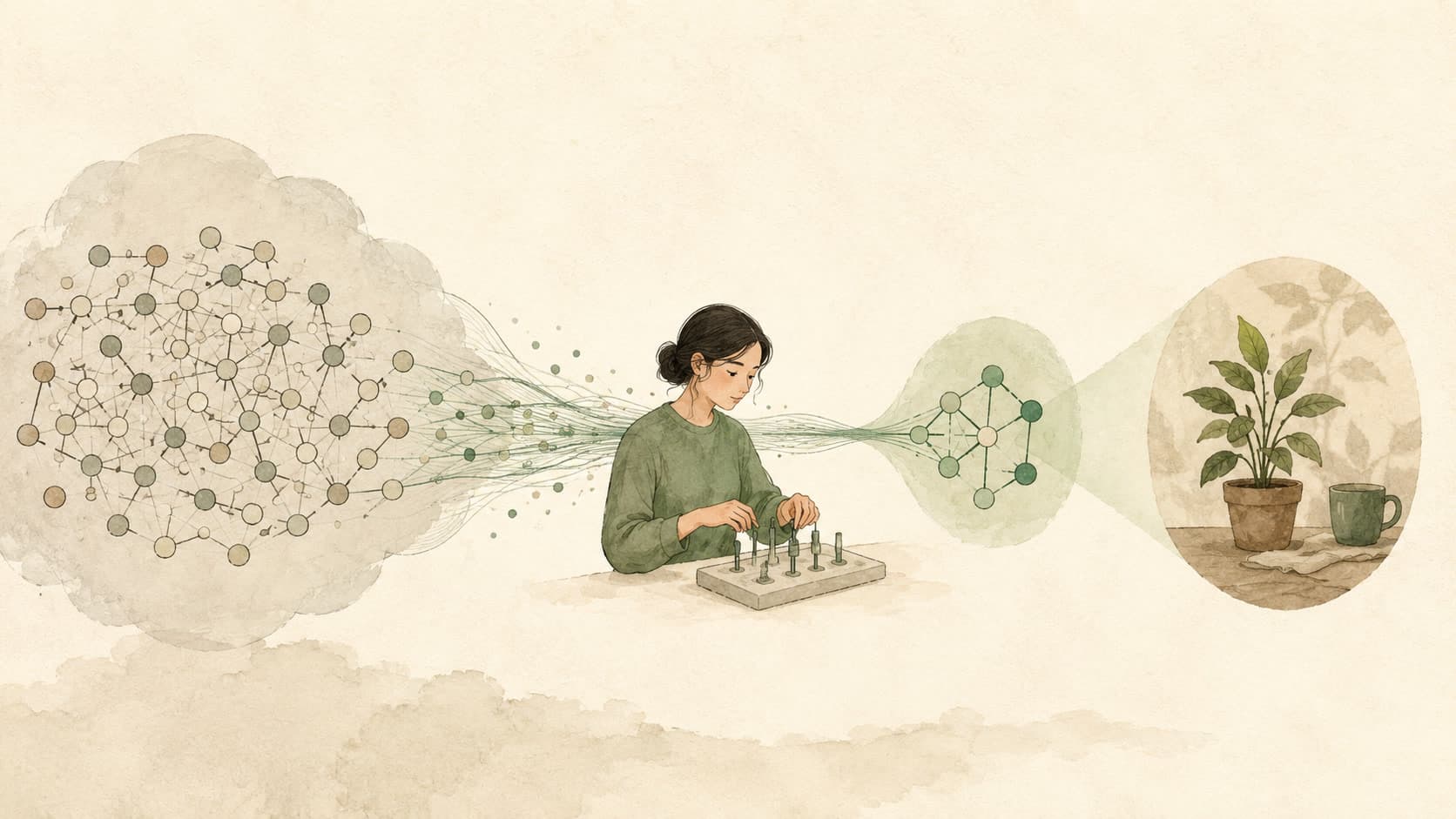 Editorial illustration representing Fine-tuning: Adapting a pretrained model to a narrower task.