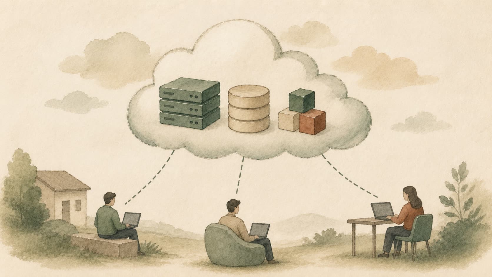 Editorial illustration representing Infrastructure as Code: Defining your infrastructure in version-controlled files.
