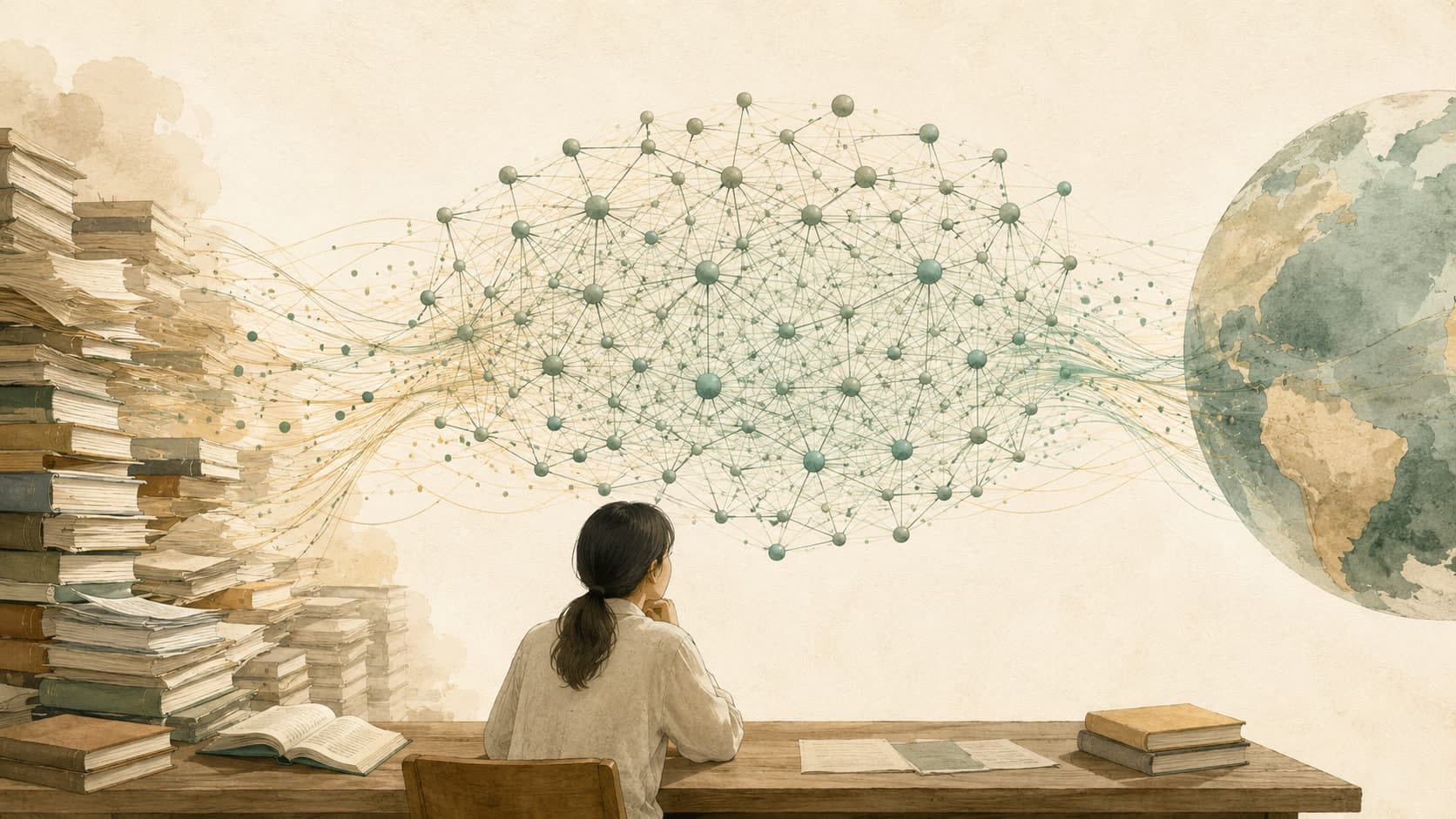 Editorial illustration representing Large Language Model: A statistical model of language at scale.