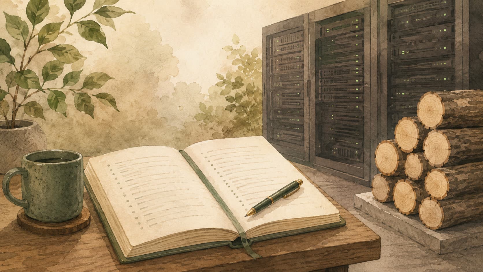 Editorial illustration representing Logging: A written record of what a system has done.