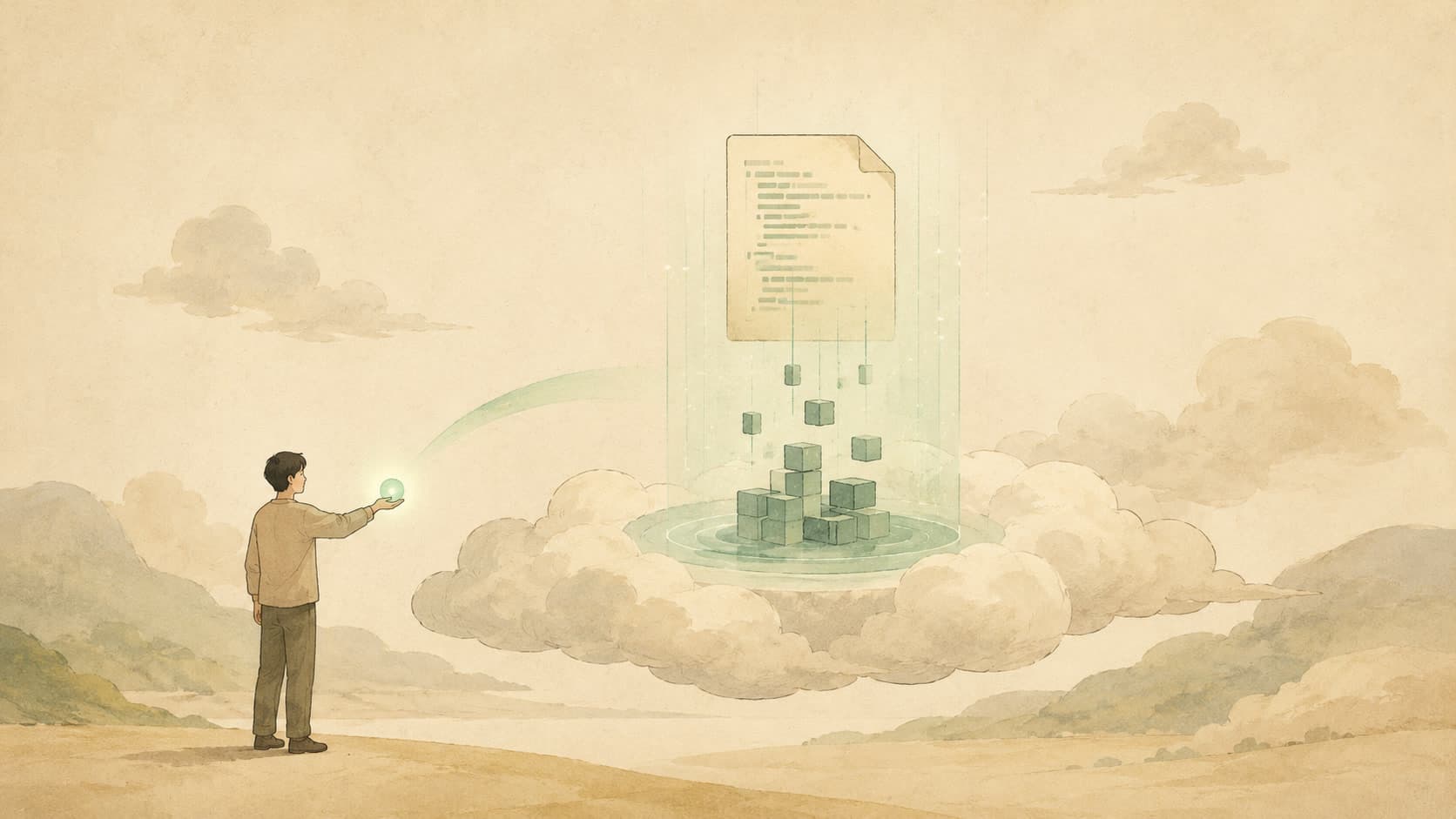 Editorial illustration representing Serverless: Code that runs only when something asks for it.