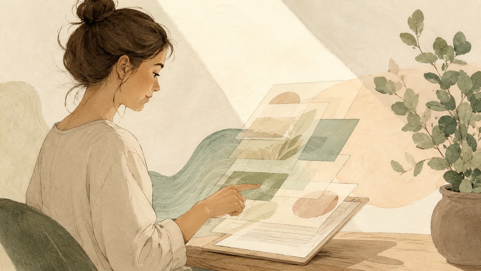 Editorial illustration representing UI: The interface itself — what the user sees and touches.