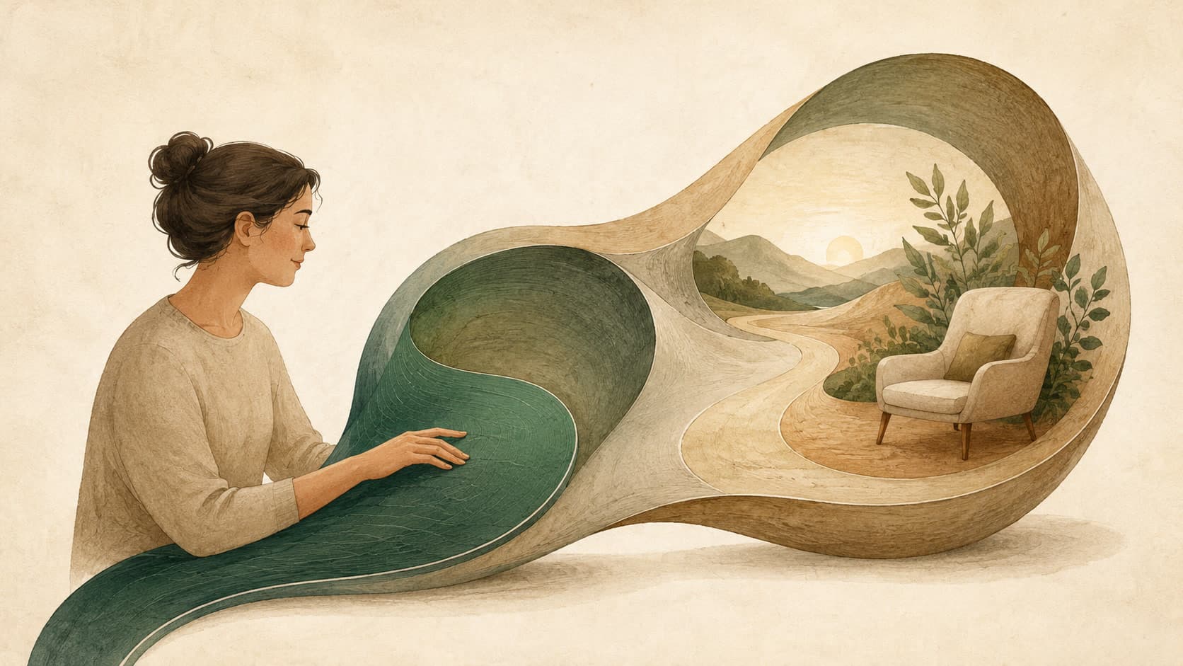 Editorial illustration representing UX: The shape of a user's experience with a product.