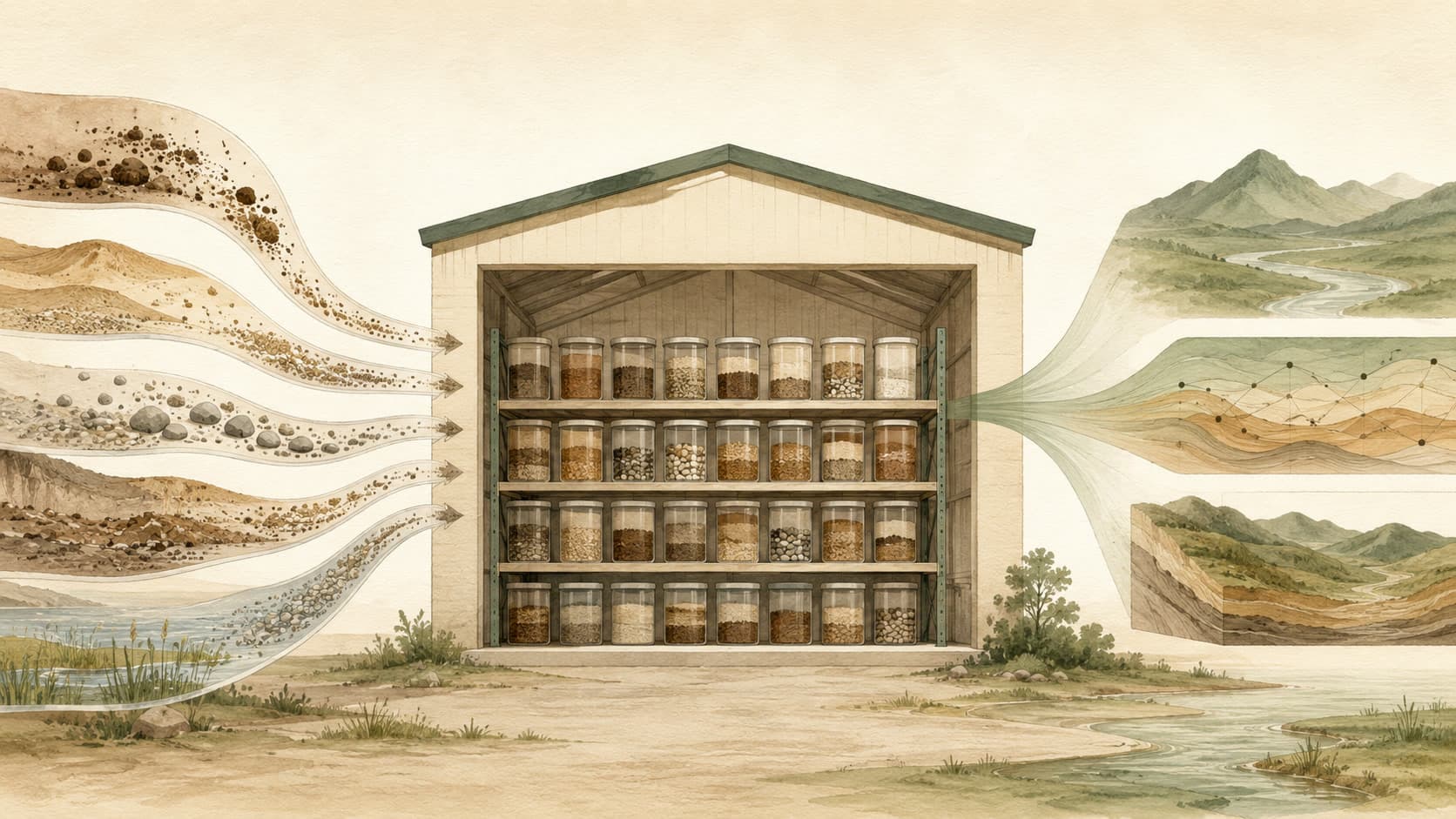 Editorial illustration representing Data Warehouse: A central store optimized for analytic questions.